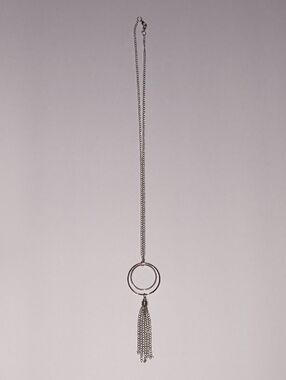 Silver Double-Ring Tassel Necklace - Women's Jewelry
